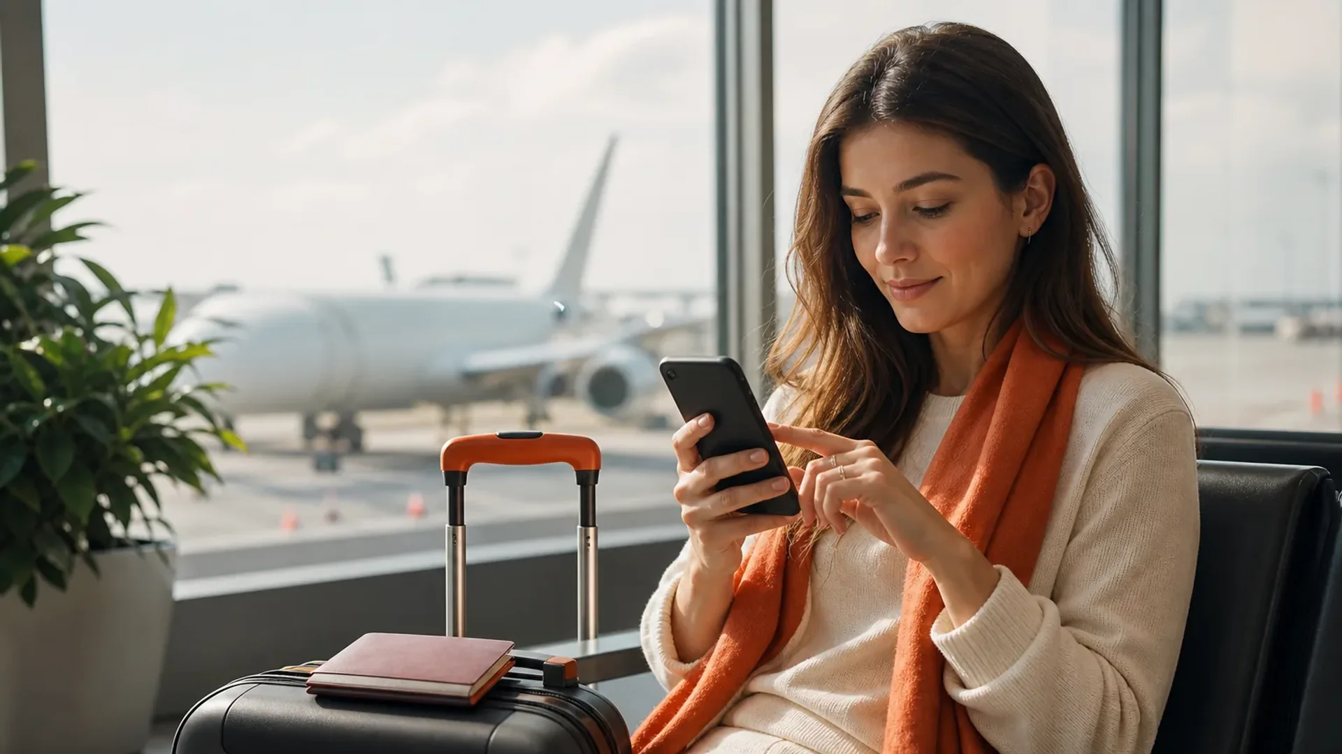 Traveler preparing an eSIM for international travel before departure.